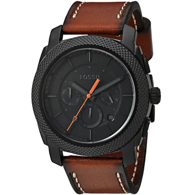 Fossil Machine Chronograph Black Dial Brown Leather Strap Watch